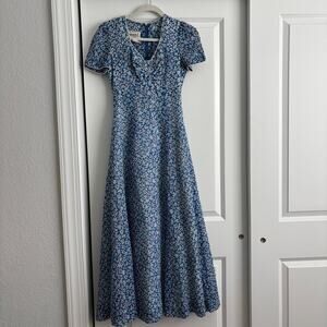 VTG 70s Young Innocent by Arpeja Blue Floral Maxi Dress Prairie Cottagecore Sz 5